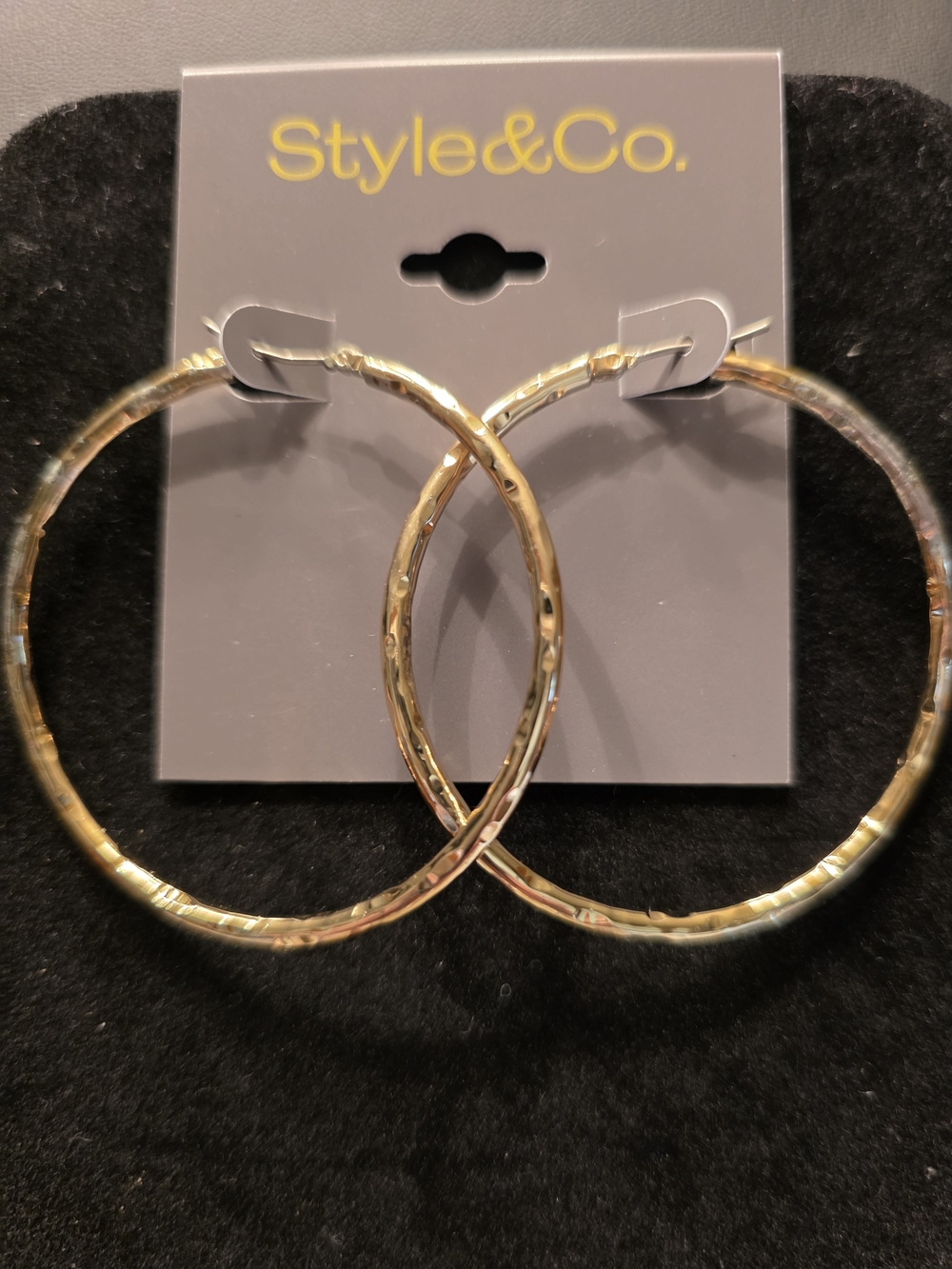 #376 Style & Co. Shiny Gold Textured Large Hoop Earrings